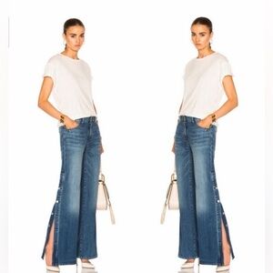 Nili Lotan Women’s Ena Jeans Mid Rise Wide Leg Button Down Side Slit 26 Preppy